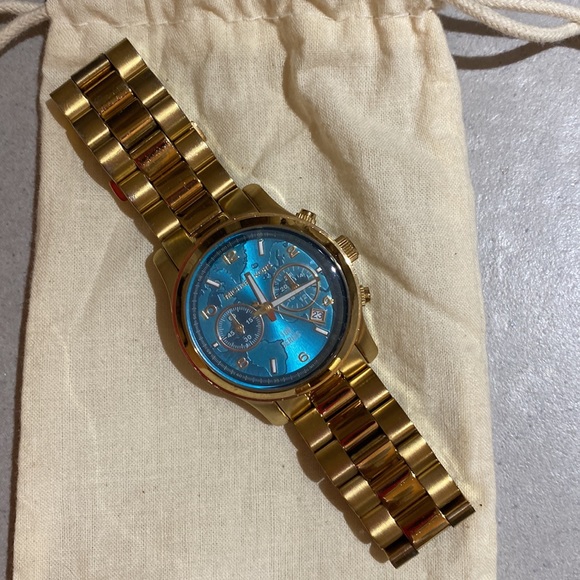 Michael Kors Stop Hunger Turquoise and Gold Watch - Picture 7 of 9